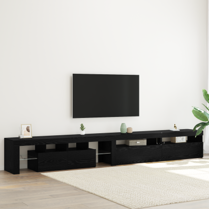 Mobilier TV  3 pcs cu Lumini LED Negru Stejar Lemn prelucrat, Mobilier TV  cu Lumini LED 2 pcs Negru Stejar 75x35x40 cm Lemn prelucrat GartenMobel Dekor