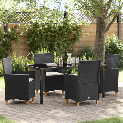 Set de dining de 5 piese pentru grădină cu perne Negru Rattan Polimeric GartenMobel Dekor