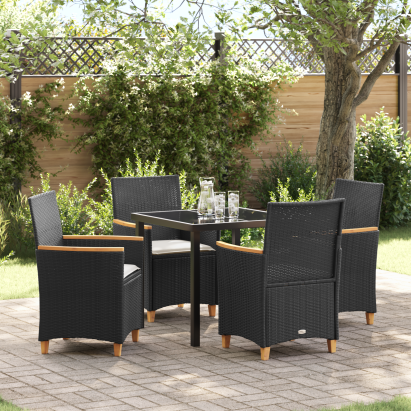 Set de Dining Grădină cu Perne 5 Piese Negru Ratan Poly GartenMobel Dekor