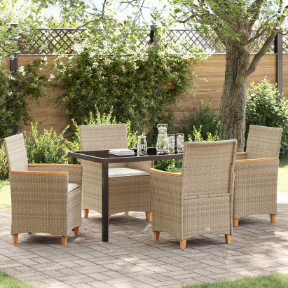 Set de dining de grădină , 5 piese, cu perne, Bej, Rattan Polimerizat GartenMobel Dekor
