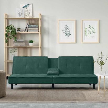 Canapea extensibilă cu suporturi de pahar verde închis, catifea GartenMobel Dekor