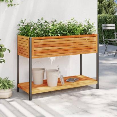 Jardinieră grădină cu raft 110x45x80cm lemn masiv acacia/oțel GartenMobel Dekor