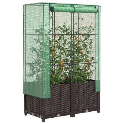 Strat înălțat cu husă de seră, aspect ratan, 80x40x138 cm GartenMobel Dekor