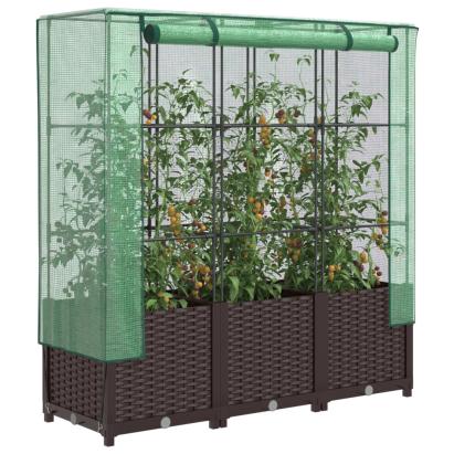 Strat înălțat cu husă de seră, aspect ratan, 120x40x138 cm GartenMobel Dekor