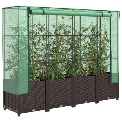 Strat înălțat cu husă de seră, aspect ratan, 160x40x138 cm GartenMobel Dekor