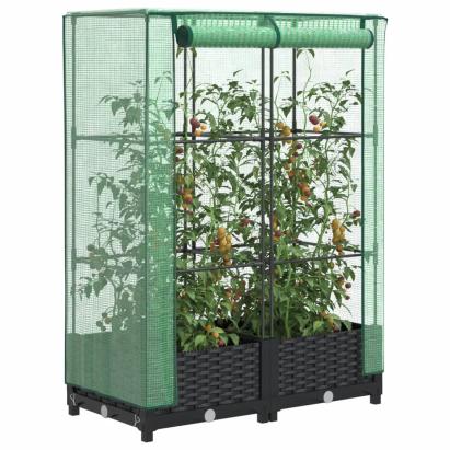 Strat înălțat cu husă de seră, aspect ratan, 80x40x123 cm GartenMobel Dekor