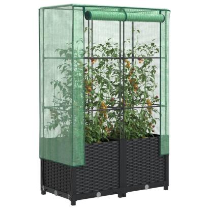 Strat înălțat cu husă de seră, aspect ratan, 80x40x138 cm GartenMobel Dekor