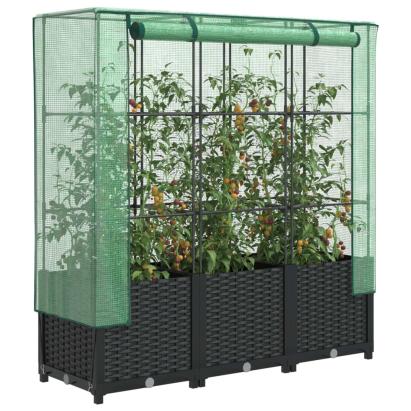 Strat înălțat cu husă de seră, aspect ratan, 120x40x138 cm GartenMobel Dekor