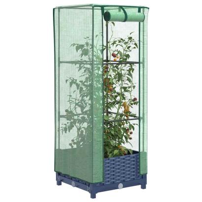 Strat înălțat cu husă de seră, aspect ratan, 40x40x123 cm GartenMobel Dekor