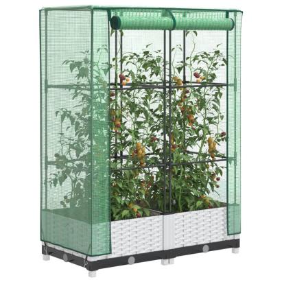 Strat înălțat cu husă de seră, aspect ratan, 80x40x123 cm GartenMobel Dekor