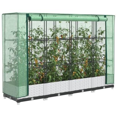 Strat înălțat cu husă de seră, aspect ratan, 160x40x123 cm GartenMobel Dekor