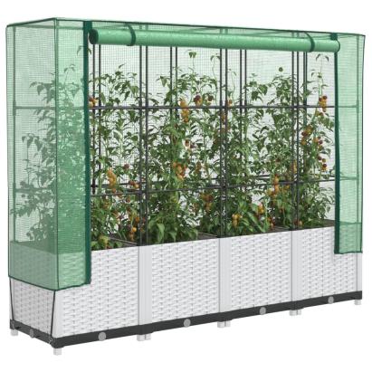 Strat înălțat cu husă de seră, aspect ratan, 160x40x138 cm GartenMobel Dekor