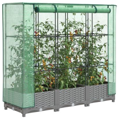 Strat înălțat cu husă de seră, aspect ratan, 120x40x123 cm GartenMobel Dekor