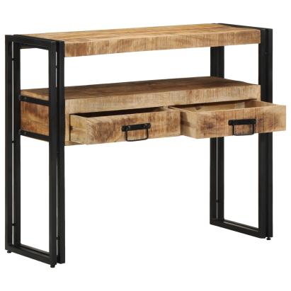 mese de colț  negre 90x33x75 cm din lemn masiv de mango și metal GartenMobel Dekor