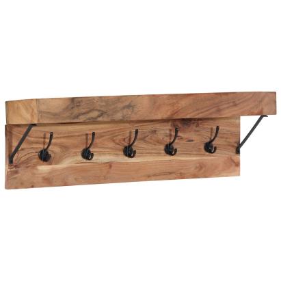 Cuier  cu raft, montat pe perete, din lemn masiv de acacia și metal GartenMobel Dekor