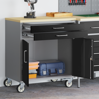 Cabinet unelte cu roți și uși închise cu cheie Negru 75x45x85 cm Oțel GartenMobel Dekor
