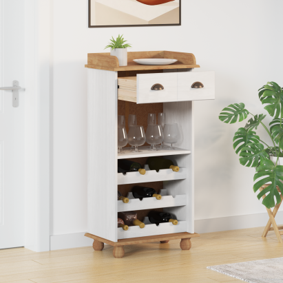 Cabinet de vin "ASKIM" cu 12 suporturi pentru sticle Alb Lemn solid din pin GartenMobel Dekor