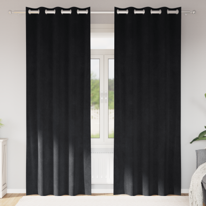 Draperii blackout  cu ochiuri 2 bucăți Catifea Neagră GartenMobel Dekor
