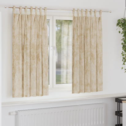 Draperii din catifea 2 piese cu ornamente deasupra crem 175x140 cm GartenMobel Dekor
