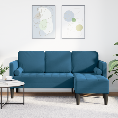Canapea L Albastră 173x131x67 cm Catifea GartenMobel Dekor