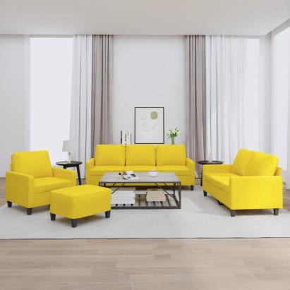 Set de canapele cu perne, 4 piese, galben deschis, textil GartenMobel Dekor