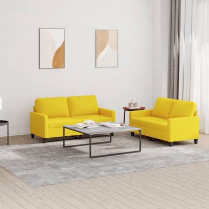 Set de canapele cu perne, 2 piese, galben deschis, textil GartenMobel Dekor