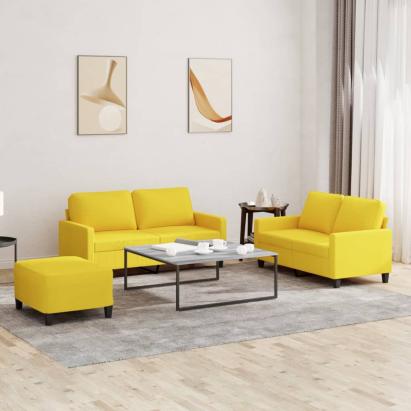 Set de canapele cu perne, 3 piese, galben deschis, textil GartenMobel Dekor