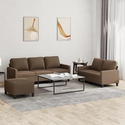 Set de canapele cu perne, 3 piese, maro, textil GartenMobel Dekor