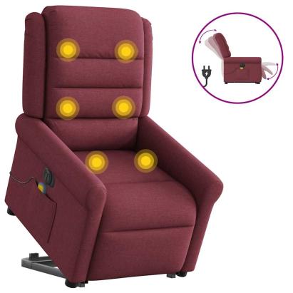 Fotoliu de masaj electric rabatabil cu ridicare roșu vin textil GartenMobel Dekor
