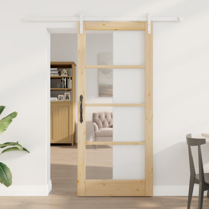 ușă glisantă  cu set de accesorii 'ORKDAL'Lemn Solid & Sticlă, ușă interioară  cu sticlă 'ORKDAL'86x198,5x4 cm Lemn Solid Pin GartenMobel Dekor