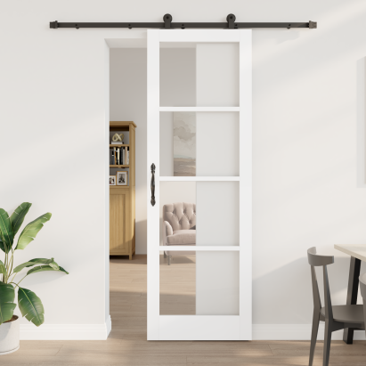 Ușa Glisantă  cu Set de Accesorii 'ORKDAL'Ușa Albă din Lemn Masiv & Sticlă, Ușa Interioară  cu Sticlă 'ORKDAL'Albă 78x232x4 cm GartenMobel Dekor