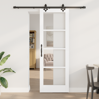 Ușă glisantă  cu set de accesorii 'ORKDAL'Alb din lemn masiv și sticlă, Ușă de interior  cu sticlă 'ORKDAL'Alb 73.5x211x4 cm GartenMobel Dekor