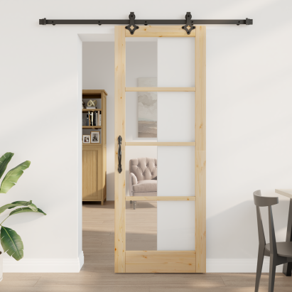 Ușa Glisantă  cu Set de Accesorii 'ORKDAL'Lemn Masiv & Sticlă, Ușa Interioară  cu Sticlă 'ORKDAL'78x211x4 cm Lemn Masiv Pin GartenMobel Dekor