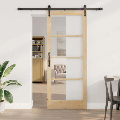 Ușă Glisantă  cu Set Hardware 86x211 cm Lemn Masiv de Pin, Ușă Interioară  cu Glass 'ORKDAL'86x211x4 cm Lemn Masiv de Pin GartenMobel Dekor