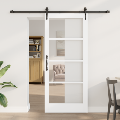 Ușă glisantă  cu set de accesorii alb 78x202 cm din lemn masiv de pin, Ușă interioară  cu sticlă 'ORKDAL'alb 78x202x4 cm GartenMobel Dekor