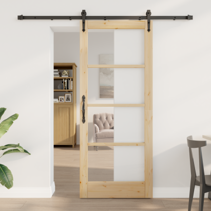 Ușă glisantă  cu feronerie 83x202 cm din lemn solid de pin, Ușă interioară  cu geam 'ORKDAL'83x202x4 cm din lemn solid de pin GartenMobel Dekor