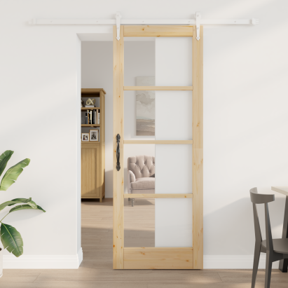 Set de uși glisante  cu hardware 78x211 cm din lemn de pin solid, Ușă interioară  cu sticlă 'ORKDAL'78x211x4 cm din lemn de pin solid GartenMobel Dekor
