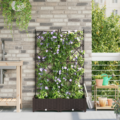 Ghiveci de Grădină cu Spalier 2 buc Maro 80x40x125.5 cm GartenMobel Dekor