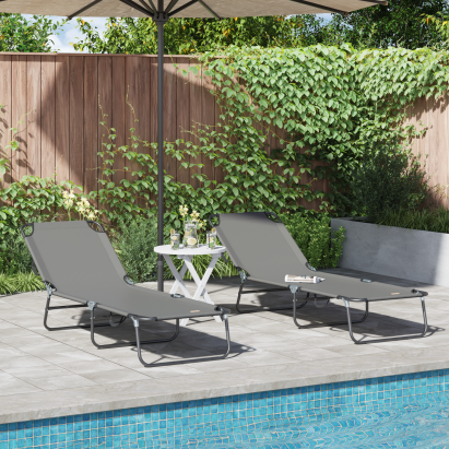 Șezlong pliabil 2 pcs Portabil Gri 600D Fabric Oxford GartenMobel Dekor