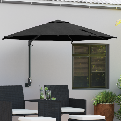 Parasol de Grădină Montat pe Perete cu LED-uri Negru 248 cm GartenMobel Dekor