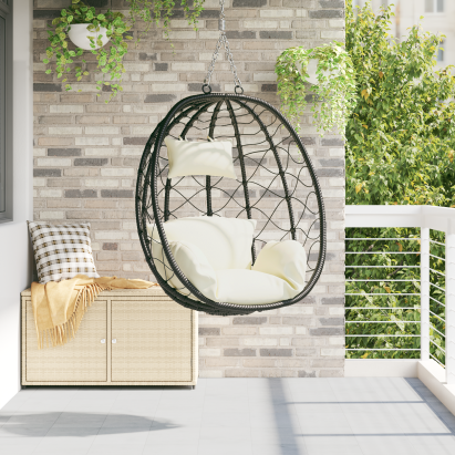 Scaun Ou Suspendat fără Suport Crem Alb Poli Rattan GartenMobel Dekor