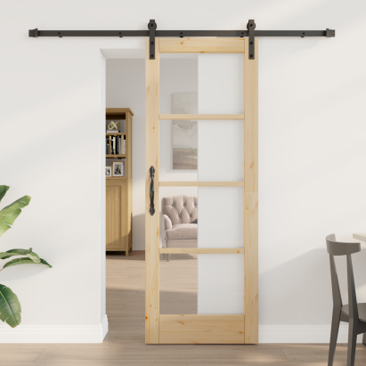 Ușă glisantă  cu set hardware 'ORKDAL'din lemn masiv și sticlă, Ușă interioară  cu sticlă 'ORKDAL'73.5x198.5x4 cm din lemn masiv de pin GartenMobel Dekor