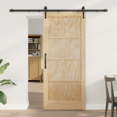 Ușa glisantă  cu set de accesorii 86x198.5 cm Lemn de pin masiv, Ușa de interior  'ORKDAL'86x198.5x4 cm Lemn de pin masiv GartenMobel Dekor