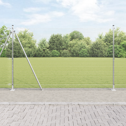 Gard din sârmă sudată cu 13 stâlpi flanșați 1.4x25 m Oțel galvanizat GartenMobel Dekor