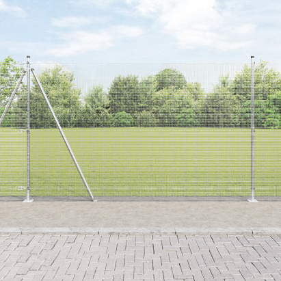 Îngrădire din sârmă sudată cu 13 stâlpi flansați 1.4x50 m Oțel galvanizat GartenMobel Dekor