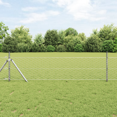 Gard hexagonal  0.8x50 m oțel galvanizat, Stâlpi de gard  13 buc Ø32 mm 120 cm oțel galvanizat GartenMobel Dekor