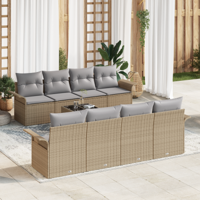 Set de Sofa de Grădină  cu Perne Bej din Ratan Poli, Sofa de Grădină  cu 2 Locuri cu Depozitare și Perne Bej din Ratan Poli GartenMobel Dekor