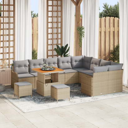 Set de Sofa de Grădină 12 Piese cu Perne Bej Ratan Polimer Acacia GartenMobel Dekor