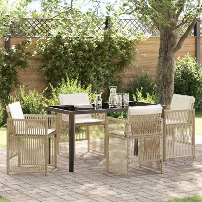 Set de dining pentru grădină cu 5 piese, cu perne din polyratan bej GartenMobel Dekor