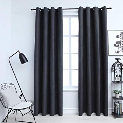 Draperii opace cu inele metalice, 2 buc., antracit, 140x175 cm GartenMobel Dekor